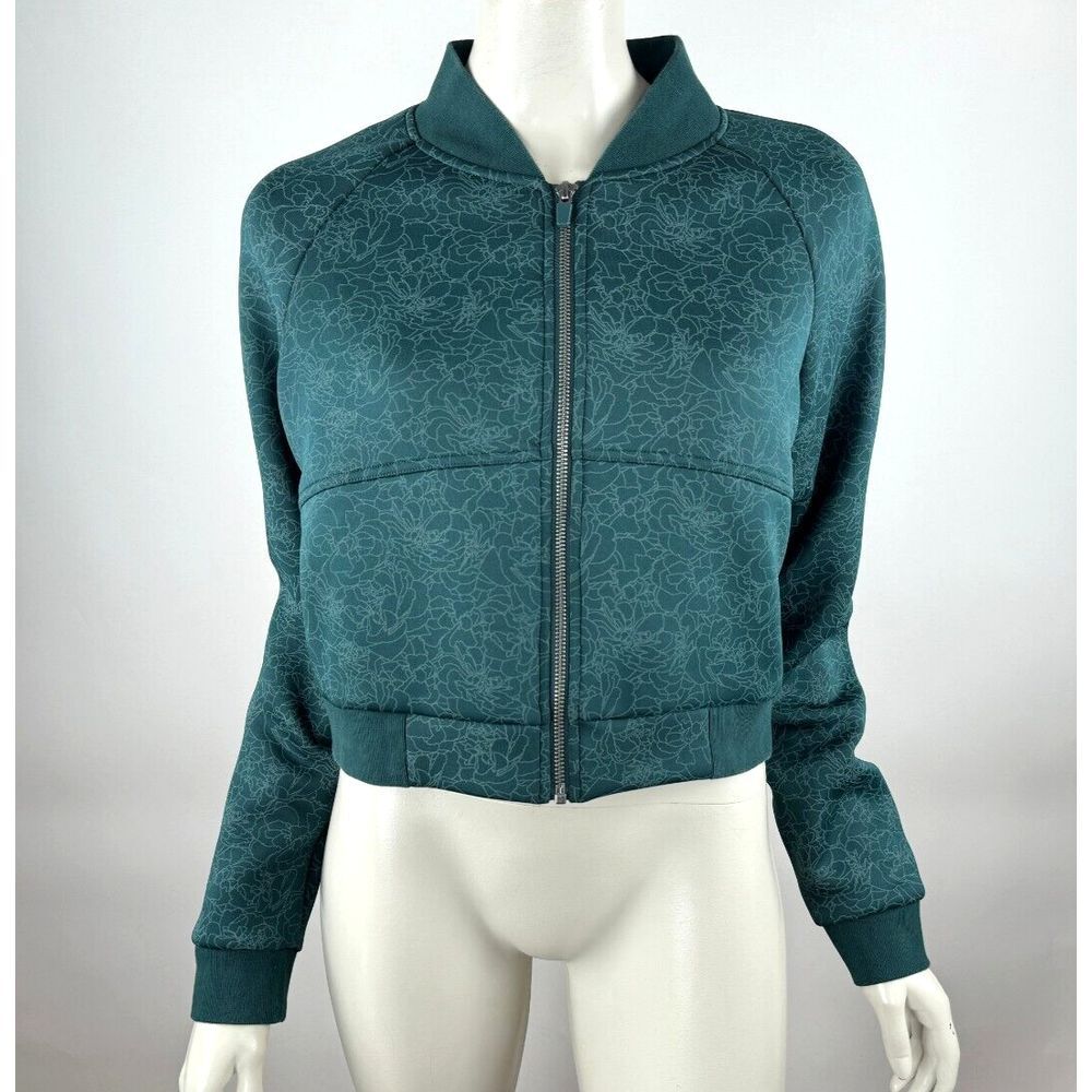 Balance Athletica Flight‎ Crop Bomber Jacket Women M EUC Lined Long Sleeve Green
